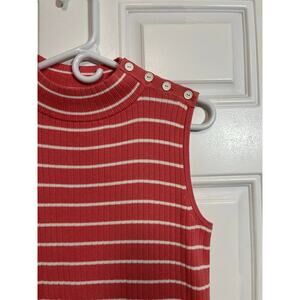 Coral Stripe Ribbed Sleeveless Knit Top Retro Mod Chic Talbots Womens S